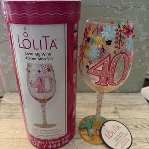 Lolita Happy 40th Birthday Hand-Painted Artisan Glass Enesco Love My Wine New